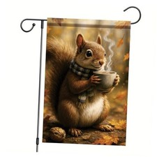 Thanksgiving Fall Garden Flag Flag 12x18 Inch Double-Sided Squirrel Holding Mug