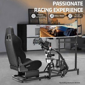 Marada Racing Simulator Cockpit With Seat &Triple Monitor Stand Fit Logitech G29