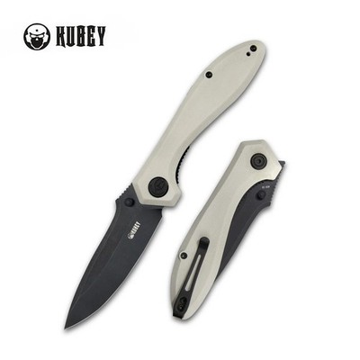 KUB314D  Kubey Ruckus AUS-10 BLK Steel Blade Ivory G10 Handle IKBS Linerlock