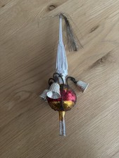 Vintage ? Wire Wrapped Glass Christmas Tree Topper With 3 Bells .