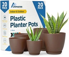 Lifemaster Planter Pots w/ Drainage Holes - 20 Brown Lightweight Durable Garden