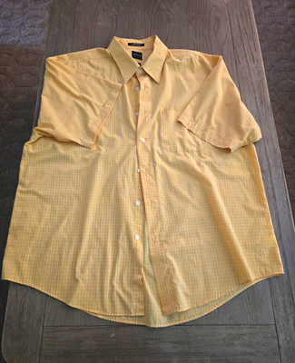 Arrow Men's XL 17-17 1/2 Yellow Check ShorrSleeve Wrinkle Resistant Button-Up