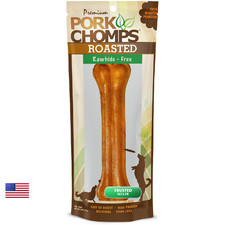 Pork Chomps Roasted Pressed Pork Skin Dog Chew 7-Inch Bone 1 Count Dt631V