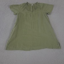 Old Navy Dress Womens L Green Demi Swing Crinkle Gauze Ruffle Neck Cotton Boho