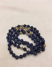 Vintage 14K yellow gold 5.0mm lapis lazuli  gold bead strand necklace 26"