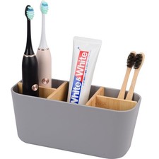 Toothbrush Holders for Bathrooms, Bamboo Tooth Brush Holder with 5 Slots Bath...