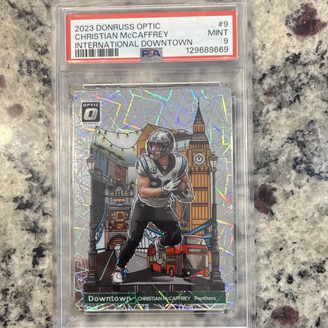 Panini 2023 Donruss Optic Int’l Downtown Christian McCaffrey #9 PSA 9
