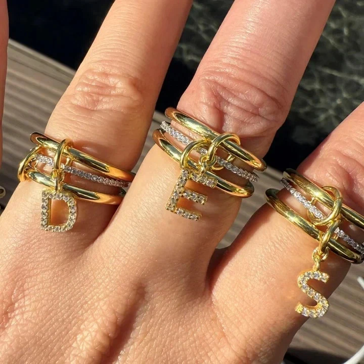 Two Tone Connected Ring 925 Sterling Silver Linked Interconnected Band Ring - Image 3 of 4