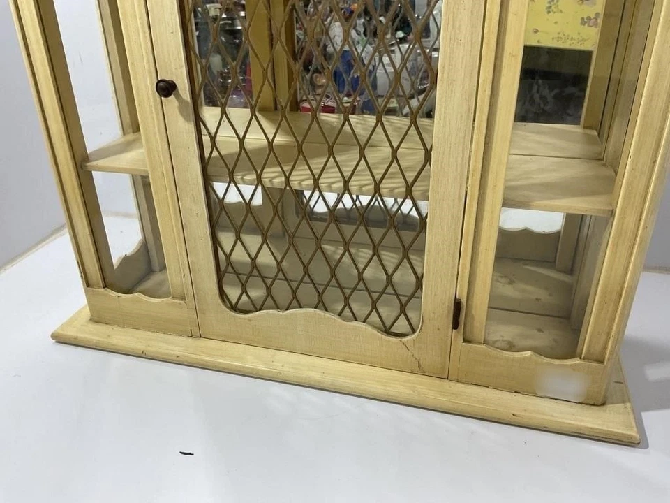 Vitrina de curiosidades espejadas de montaje en pared provincial francesa puertas de vidrio Etagere Foto 3 de 4