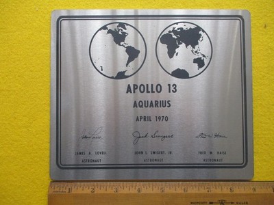 NASA APOLLO 13 AQUARIUS Lunar Landing Plaque APRIL 1970 Stainless Steel 9''x7.5''