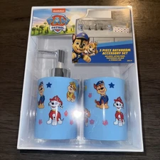 NEW PAW Patrol 3pc Bathroom Accessory Set Toothbrush Cup~Soap Pump~Storage Bin