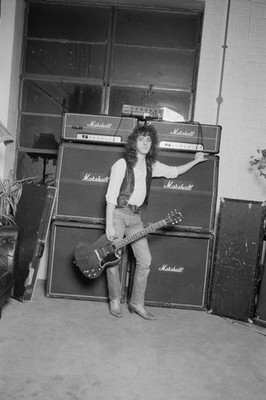 guitarist Paul Samson from Samson posed with his guitar Marshall a- Old Photo