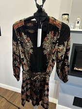 Free People Dress Womens XS Moonlight Drive in Black Combo Mini Dress Festival