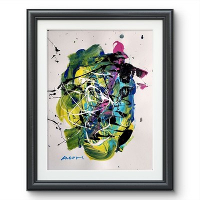 Aleph Original Abstract 11x14 Painting Acrylic Multicolor Wall Art Paper