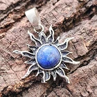 Beautiful Lapis Lazuli Gemstone Sun Pendant 925 Sterling Silver Plated Jewellery