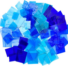 2.2Lb Blue Mixed Stained Glass Scraps, Irregular Stained Glass Sheets