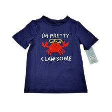 Cat Jack Boys Navy Blue Crab I'm Pretty Clawsome Rash Guard Swim Shirt Size 3T