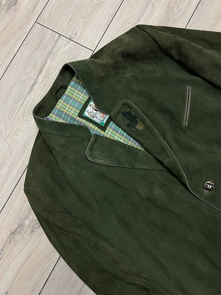 Men's Meindl Leather Trachten Loden Tyrol Hunting sz 56 50in Green Janker Jacket - Image 2 of 4