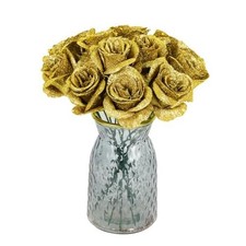 Roses Artificial Flowers,30PCS Glitter Roses Bouquet Faux Roses with Stems Gold