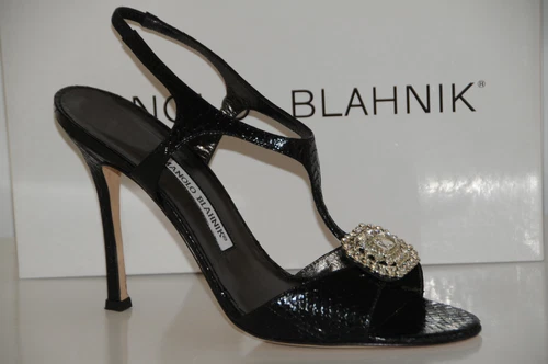 MBT Nuovi sandali scarpe gioiello Manolo Blahnik Krusostrel neri pelli di serpente 40 5