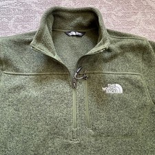 The North Face Sweater Mens Medium Green Quarter Zip Jacket Fleece Outdoor Warm