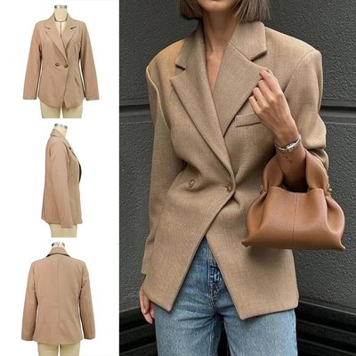 Khaki Damen Langarm Blazer Mode Vintage Jacken für Freizeitkleidung