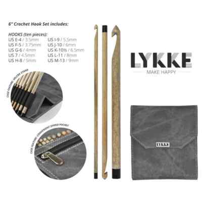LYKKE ::Driftwood Crochet Hooks 6'' Set:: in Grey Denim Pouch