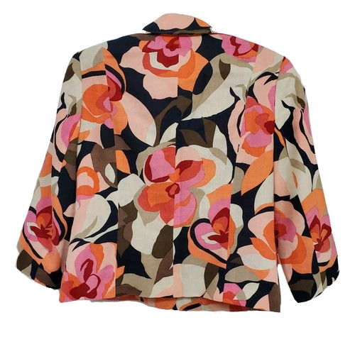 Kasper & Co Women's Retro Mod Floral Linen Jacket Short 3/4 Sleeve MCM 50s style - Picture 2 of 11