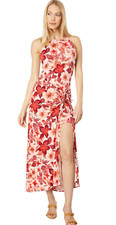 Free People Large Mimi Printed Floral Tropical Midi Cinch Slit Halter Dress NEW