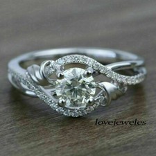 2CT Lab-Created Round Cut Diamond 14K White Gold Finish Engagement Wedding Ring