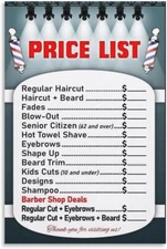 Barber Shop Price List Poster Barber Shop Poster Modern Family Decorative Gift