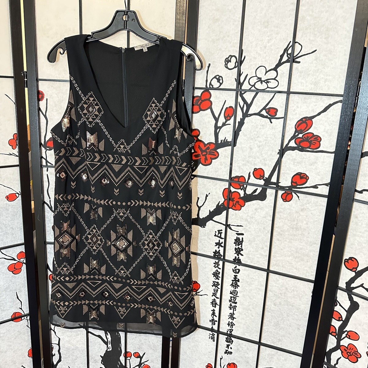 Miss Me Womens Dress Black Brown Aztec Embroidered Beaded Sequin Size M