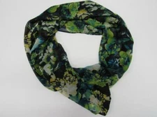 NEW Susan Graver Sheer Printed Floral Infinity Eternity Scarf Black Blue Green