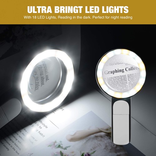 Lente di Ingrandimento con Luce, 30X Portatile Grande 18LED Luce Fredda e Calda - Foto 2 di 7