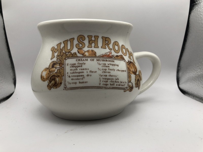 Vintage Mushroom Soup Ceramic Mug Cup w/Cream Of Mushroom Soup Recipe