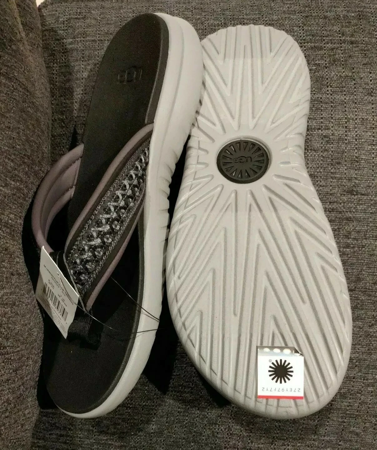 Infradito uomo UGG nero grigio Union Tasman treccia US 8 UK 7 EU 4 comfort nuovo con etichette