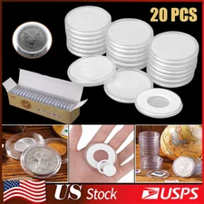 20PCS 46mm Clear Coin Storage Box Round Plastic Case Capsules Container Holder