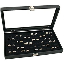 Glass Top Black Jewelry Display Case with 72 Slot Rings Tray. Comes with Free