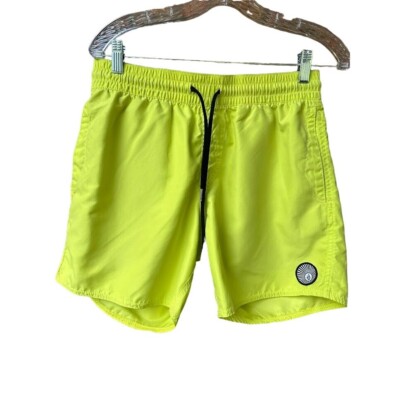 Volcom Mens Neon Yellow Lido Solid Swim Trunks Size S Board Shorts 5.5''