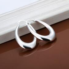 Genuine 925 Sterling Silver Tarnish-Free 48mm x 32mm Tube U-Hoop Puffy Earrings