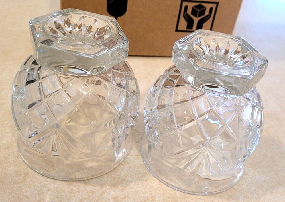 Home Interiors Lead Crystal Starburst/Pineapple Votive Candle Holders-Set of 2