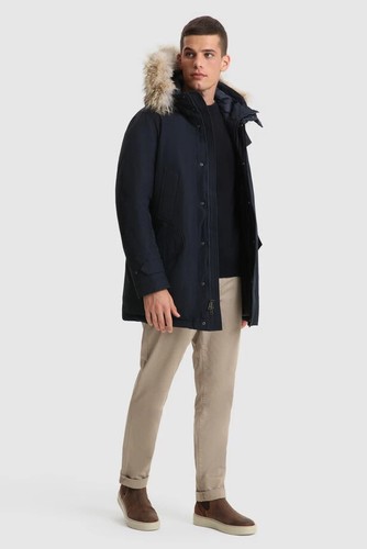 Parka In Pile Woolrich Ramar Con Collo Alto E Rifinitura In Pelliccia Blu Melton - Foto 2 di 16