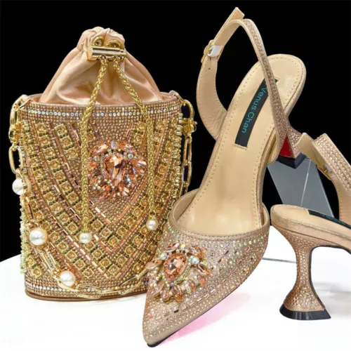 Latest Design Italian Shoes And Bag Set With Matching Bag Sandals Party Shoes - Picture 2 of 35