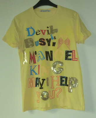 Gelbes Shirt Kurzarm mit bunten Druck und Pailetten Gr. M CIPO & BAXX 