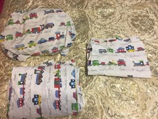 Pottery Barn Kids Railway Trains Locomotive Full bedsheet flat fitted Set Sham