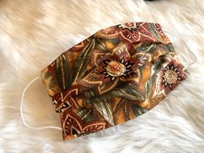 Brown Face Mask Cover HandMade Washable Cotton Fabric Double Layer Filter Adults