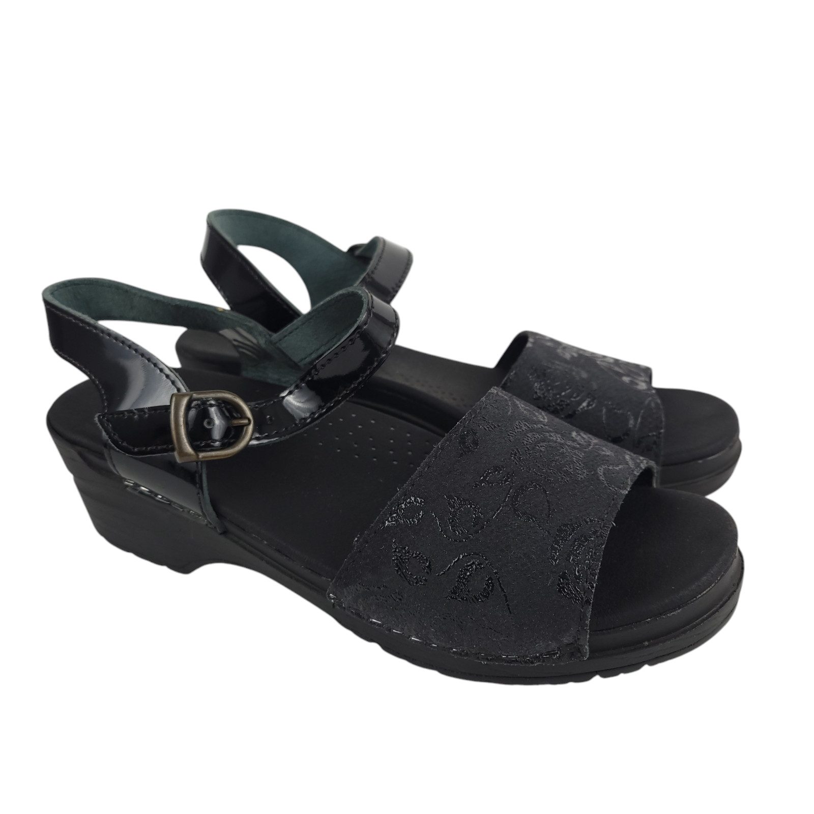 SANITA Women's Rosetta Clog Sandals 40 US Black Floral Ankle