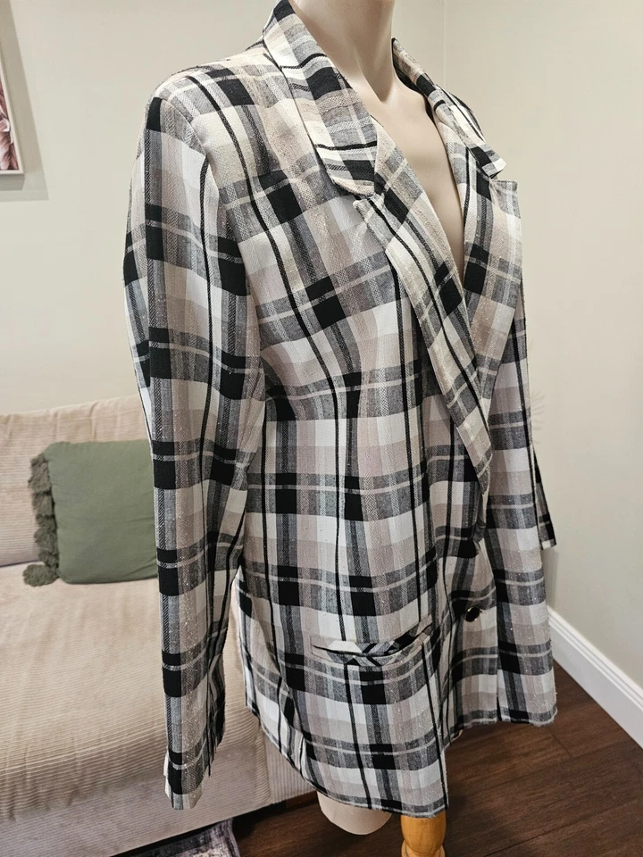 Vintage ** IMAGE AUSTRALIA ** Check ** Neutral Tones ** Single Breast ** Jacket - Image 3 of 4