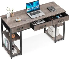 ODK Office Small Computer Desk: Home Table with Fabric Drawers & Storage Shelves