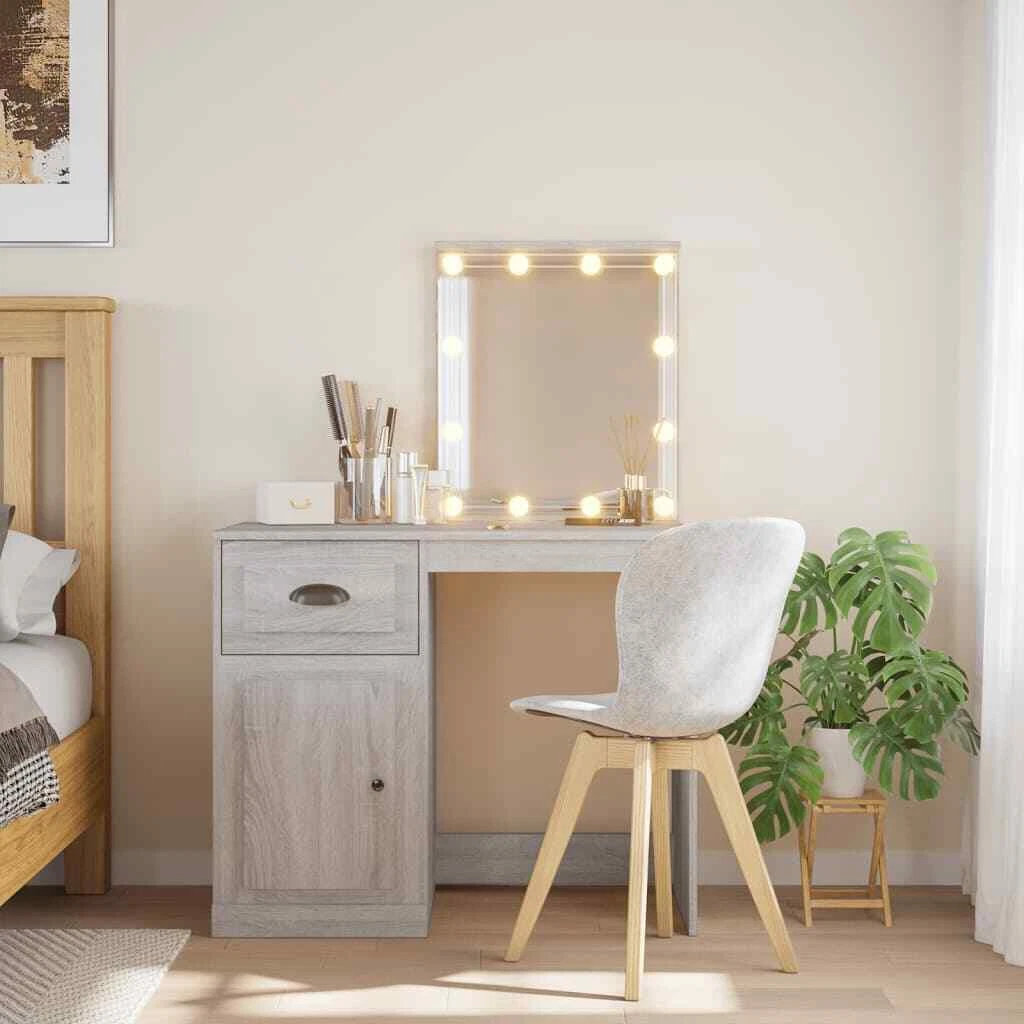 Dressing Table with LED Lights Grey Sonoma 90x42x132.5 cm vidaXL